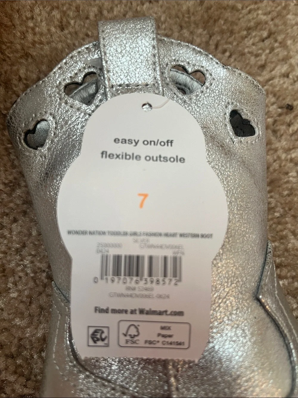 NWT Wonder Nation Silver Heart Western Boots
